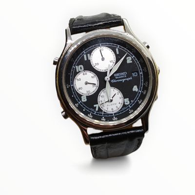 Seiko Chronograph Armbanduhr. Seiko Vintage Chronograph, 7T32-6A5A, Datumsanzeige, Edelstahl 