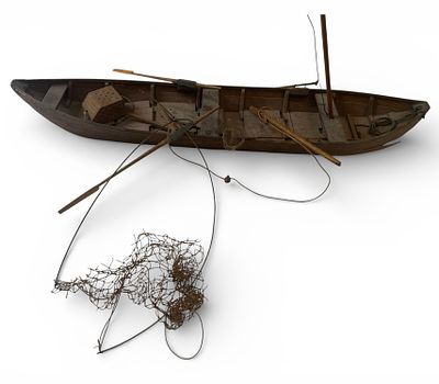 Torfkahn Schiffsmodell. Handgefertigtes Torfkahn Schiffsmodell Ma&szlig;e ca. 66 x 59cm, Mast kann 