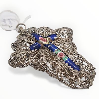 Gro&szlig;es antikes 835 Silber Kreuz Biedermeier . Gro&szlig;es antikes 835 Silber Emaille Kreuz 