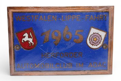 ADAC Plakette 1965. Erinnerungsplakette ADAC Westphalen Lippe Fahrt 1965, Ma&szlig;e ca. 7 x 10cm 