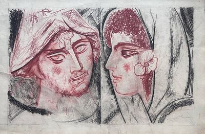 Михаил Рудаков. 1967г. Бумага, смешанная техника. 27,5х44 На обороте экспертиза дочери художника 