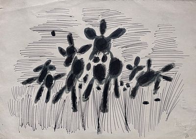 Юло Соостер. «Абстрактные кони». 1962 г. Бумага, тушь, фломастер. 19х26,9 -