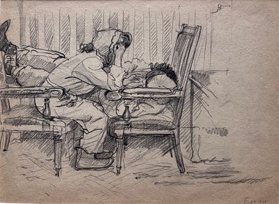 Лев Бруни. Первая половина 20-го века. Бумага, графитовый карандаш 19,8х27.2 Экспертиза по 
