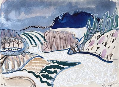 Татьяна Маврина. Зимний пейзаж. 1977. Бумага, смешанная техника. 16х25 Экспертиза по запросу 
