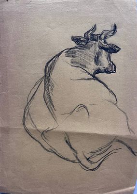 Пётр Кончаловский. «Корова» рисунок. Первая треть 20-го века. Бумага, карандаш. 32х23,5 