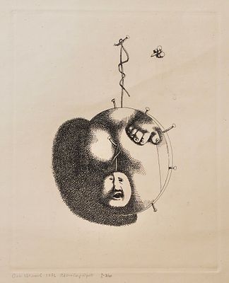 Олег Целков "Автопортрет". 1976, Бумага, литография. I-3\40. 52,5х46,3 см.(28х22 см.) Экспертиза 