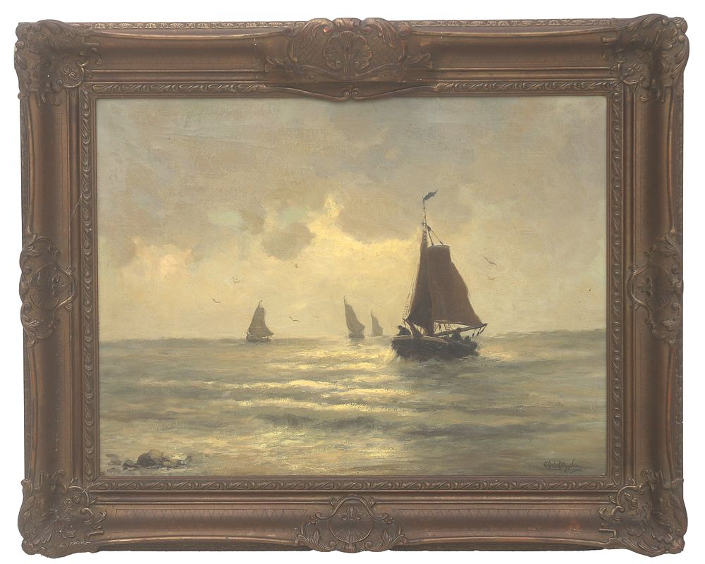 C.A.V. van Diggelen (1921-1981) ‘Schepen op volle zee’, gesigneerd ‘C.A.V. van Diggelen’ r.o. 