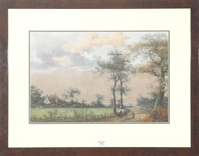 Francois Lamoriniere (1828-1911) Landschap met huifkar, een kasteel in de verte. Gesigneerd 