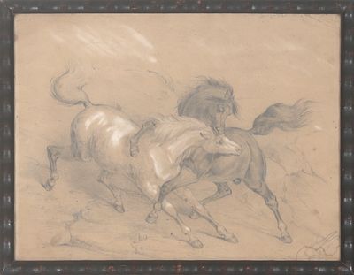 Europese school, in de stijl van Rosa Bonheur (1822-1899) ‘Twee vechtende paarden’, onduidelijk 