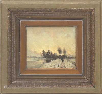 Hendrik Otto van Thol (1859 - 1902) 'Winters landschap met wandelaars', gesigneerd ‘H.O. van 