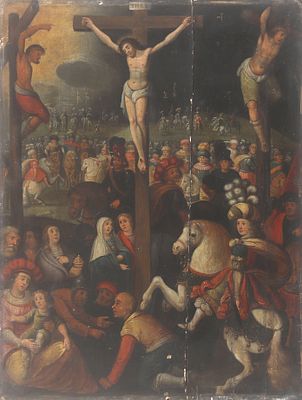 Flemish school, circa 1600, possibly by Louis de Caullery (c.1580-c.1621), 'The Crucifixion' 