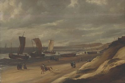 Dutch school, 17th century, in the style of Simon de Vlieger (ca. 1600-ca. 1653), 'Moored boats 