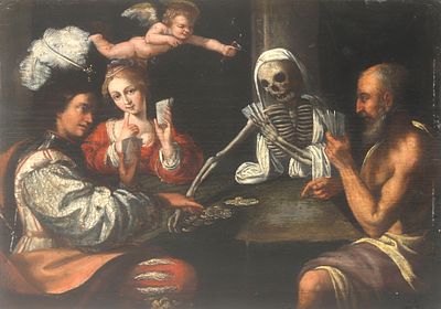 Flemish school, 17th century, 'Vanitas/ Allegorical representation of a man playing cards with 