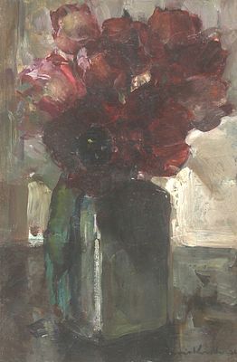 Floris Verster (1861-1927), 'Delft vase with red and pink tulips' Signed ‘Floris Verster’ and 