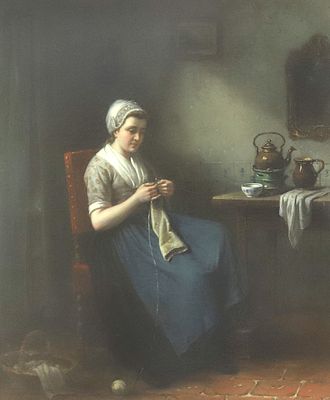 Jan Jacobus Matthijs Damschröder (1825-1905), 'The beginning of the sweater' Signed ‘J.J.M. 