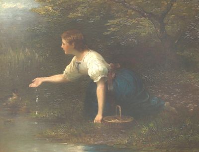 Hendricus Jacobus Bürgers (1834-1899), 'Feeding the duck' Signed and dated ‘86’ lower right. 