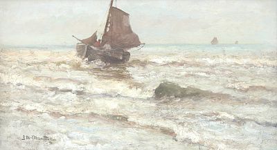Gerhard Arij Ludwig 'Morgenstjerne' Munthe (1875-1927), ‘Fishing vessels on the coast at high 