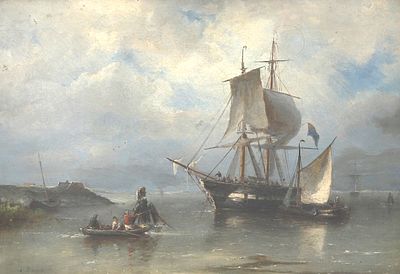 Nicholaas Riegen (1827-1889), ‘Ships on the Roadstead’ Signed ‘N. Riegen’ lower left. Oil on 