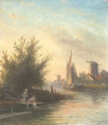 Jacob Jan Coenraad Spohler (1837-1922), 'Washerwomen at the River' Signed ‘J. J. C. Spohler’ 