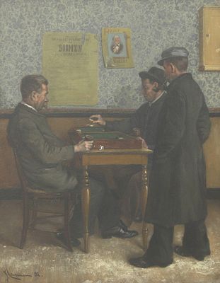 Johannes Lodewijk [Jan Ludovicus] Moerman (1850-1896), 'A game of Backgammon' Signed ‘J 