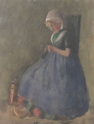 David Artz (1837-1890), 'The Little Needlewoman' Signed ‘Artz’ lower right. Watercolour, 37 x 28 cm.