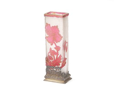 Daum, Nancy A polychrome cameo glass vase with a silver mount, circa 1900. With French Minerva 