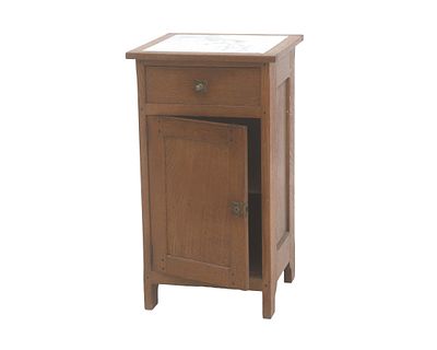 Jan Nagelvoort (1869-1924). An oak bedside cabinet with inlaid white marble top and ebony tone 