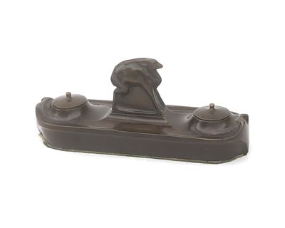 Adrianus Remiëns (1890-1972) A patinated bronze inkstand with sculpture of a stylised antelope 