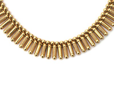 Een 18 krt. geelgouden Una-A-Erre staafjes collier Collier uit de jaren 1950 / 1960 bezet met 