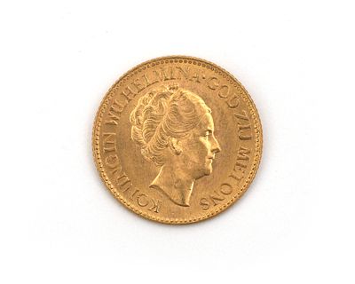 A gold coin, ten guilders, Queen Wilhelmina, Kingdom of the Netherlands, 1932 Front: portrait 