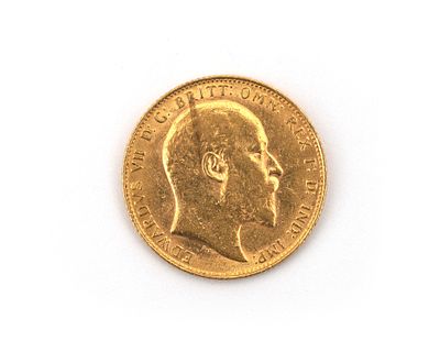 A gold coin, sovereign, King Edward VII, United Kingdom, 1907 Front: portrait Edward VII. 