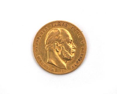 A gold coin, ten marks, Emperor Wilhelm I, Germany, 1873 Front: portrait Wilhelm, reverse: 