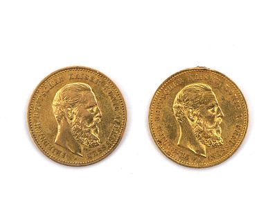 Two gold coins, ten marks each, Emperor Friedrich III, Germany, 1888 Front: portrait Friedrich 