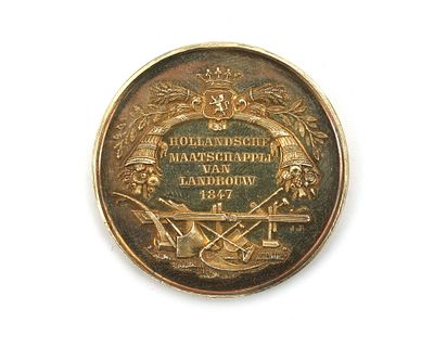 A silver medal, Hollandsche Maatschappij van Landbouw, Netherlands, Alkmaar, 1902 Front: text 