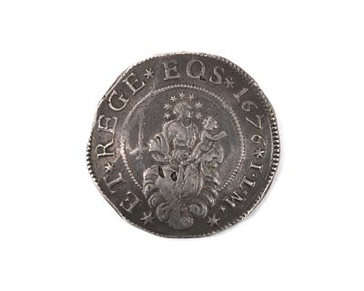 A silver coin, a scudo, Innocent XI, Papal States, current Vatican, 1676 Front: portrait of 