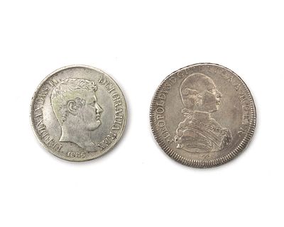 Two silver coins, Ferdinand II, King of Two Sicilies 1835 and Leopold II, Grand Duchy of 