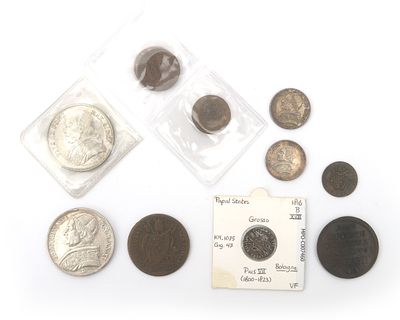 Ten miscellaneous coins, silver and bronze, former Papal States, current Vatican, 19th century 
