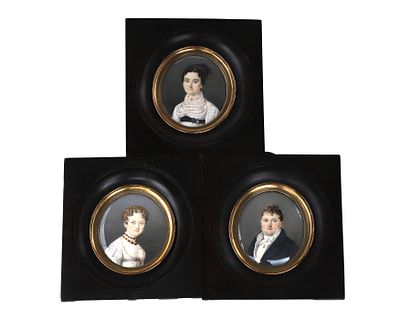 Three miniature portraits, Europe, late 18th/early 19th century, Two portraits of ladies and 