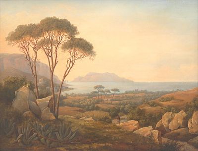 Bolette Cathrine Puggaard (1798-1847), 'Italian landscape' signed 'Bolette P' lower right. Oil 