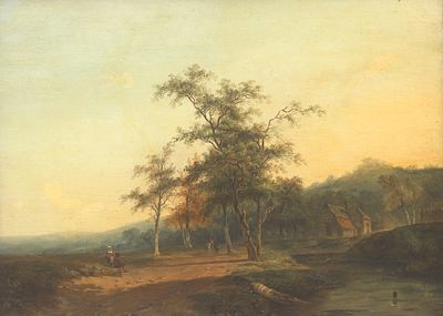 Pieter Daniel van der Burgh (1805-1879), 'Landscape with resting walkers on a sandy path' 