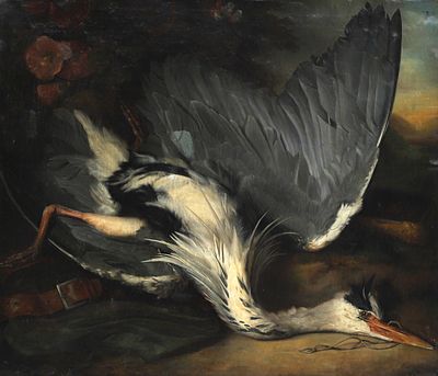 Francis Louise Schot (1816 - 1894) in the style of Cornelis Lelienbergh (1626-1676), Dead heron 