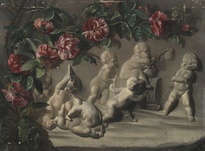 Francis Louise Schot (1816 - 1894), 'Trompe-l'œil with playing putti' Unsigned. Oil on canvas 