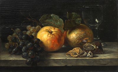 Sebastiaan Theodorus Voorn Boers (1828-1893), Still life with fruit and an exotic shell Signed 