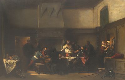 Herman Frederick Carel ten Kate (1822-1891), 'Inn interior with fighting musketeers' Signed 