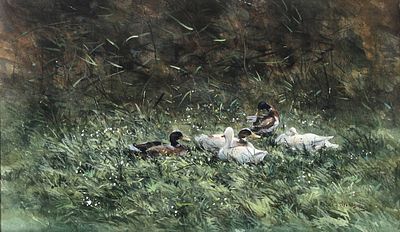 Willem Maris (1844-1910), Ducks in the tall grass Signed 'Willem Maris' in lower right. Mixed 
