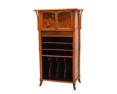 &Eacute;mile Gall&eacute; (1846-1904) A wooden music cabinet with a marquetry depiction of butterflies 