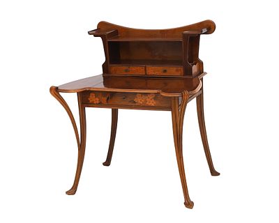 Louis Majorelle (1859-1926) A walnut and hardwood ladies' writing desk in two parts, circa 
