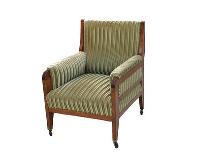 Hendrik Petrus Berlage (1856-1934) An oak armchair with green striped velvet upholstery, opus 