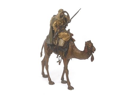 Attributed to Franz Xavier Bergmann (1861-1936) A cold-painted Vienna bronze sculpture of camel 