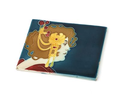 Carl Sigmund Luber (1868-c.1934) A polychrome glazed tile with silhouette of lady, design Carl 